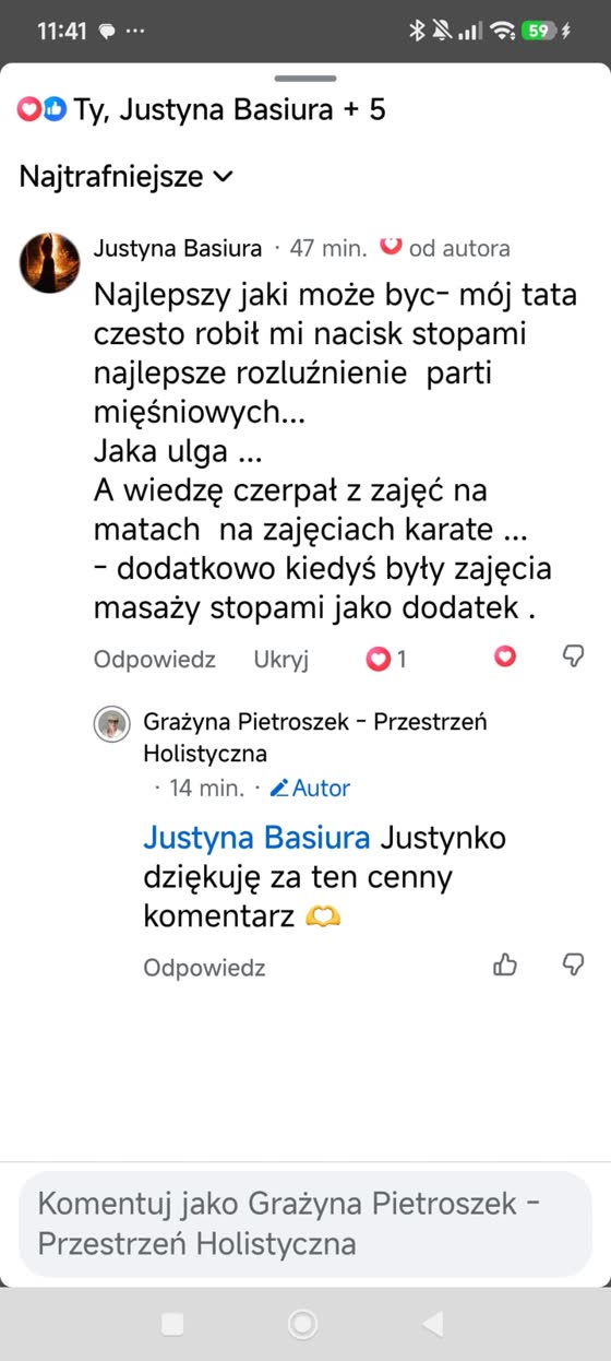 Komentarz Justyny Basiury na Facebooku pod nagraniem zabiegu