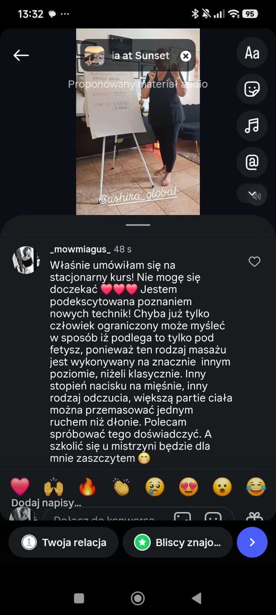 Wiadomość na Instagramie od _mowmiagus o zapisie na kurs stacjonarny