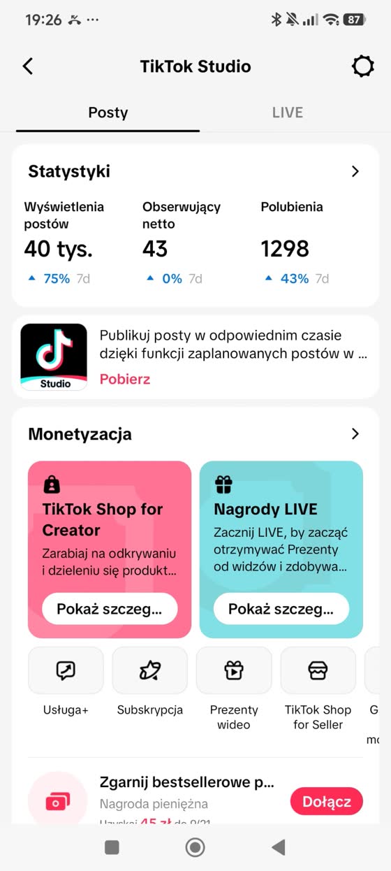 TikTok Studio: 40 tysięcy wyświetleń w 7 dni